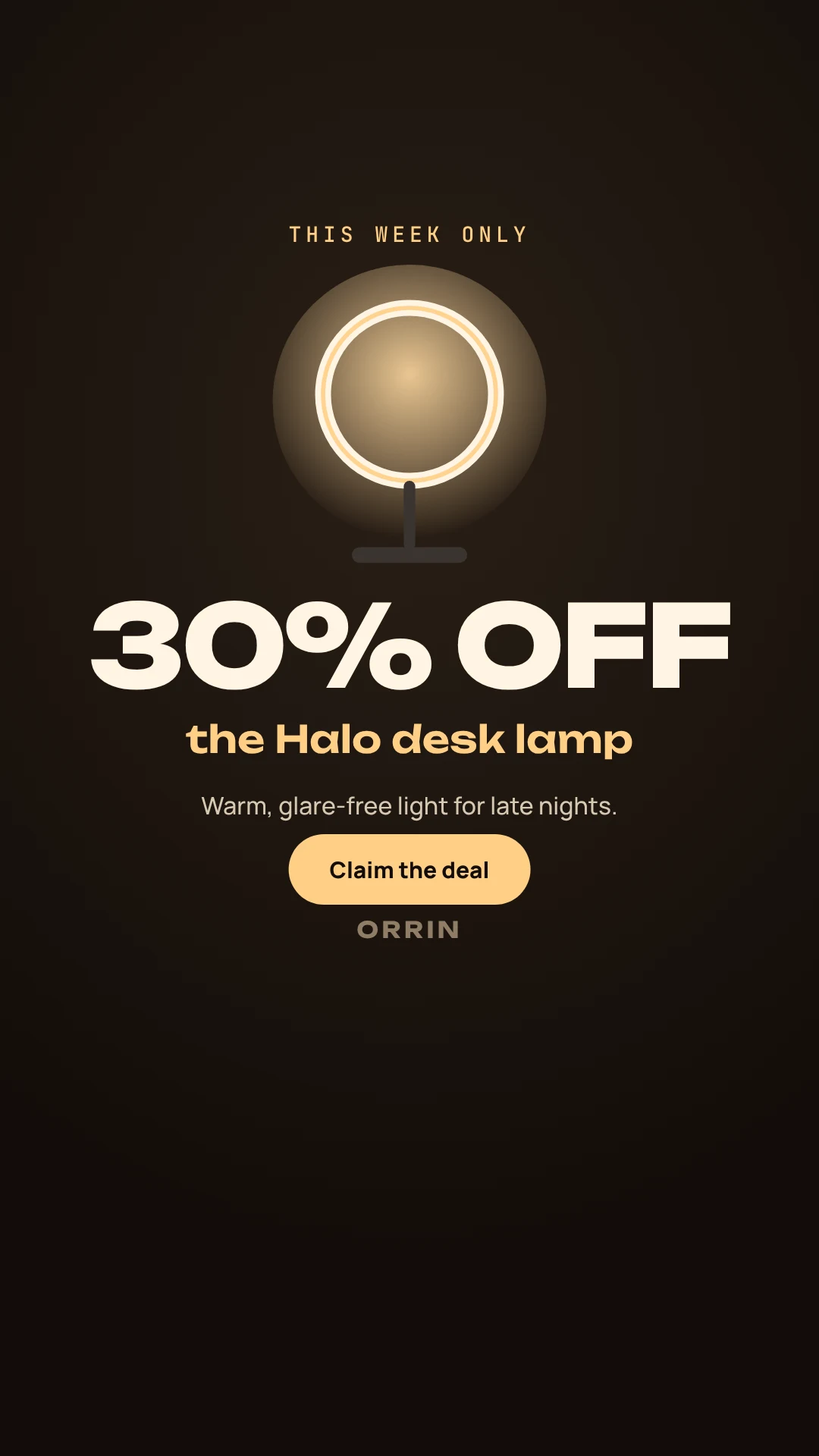 Story version of the Orrin lamp offer, kept inside the 9:16 safe zone